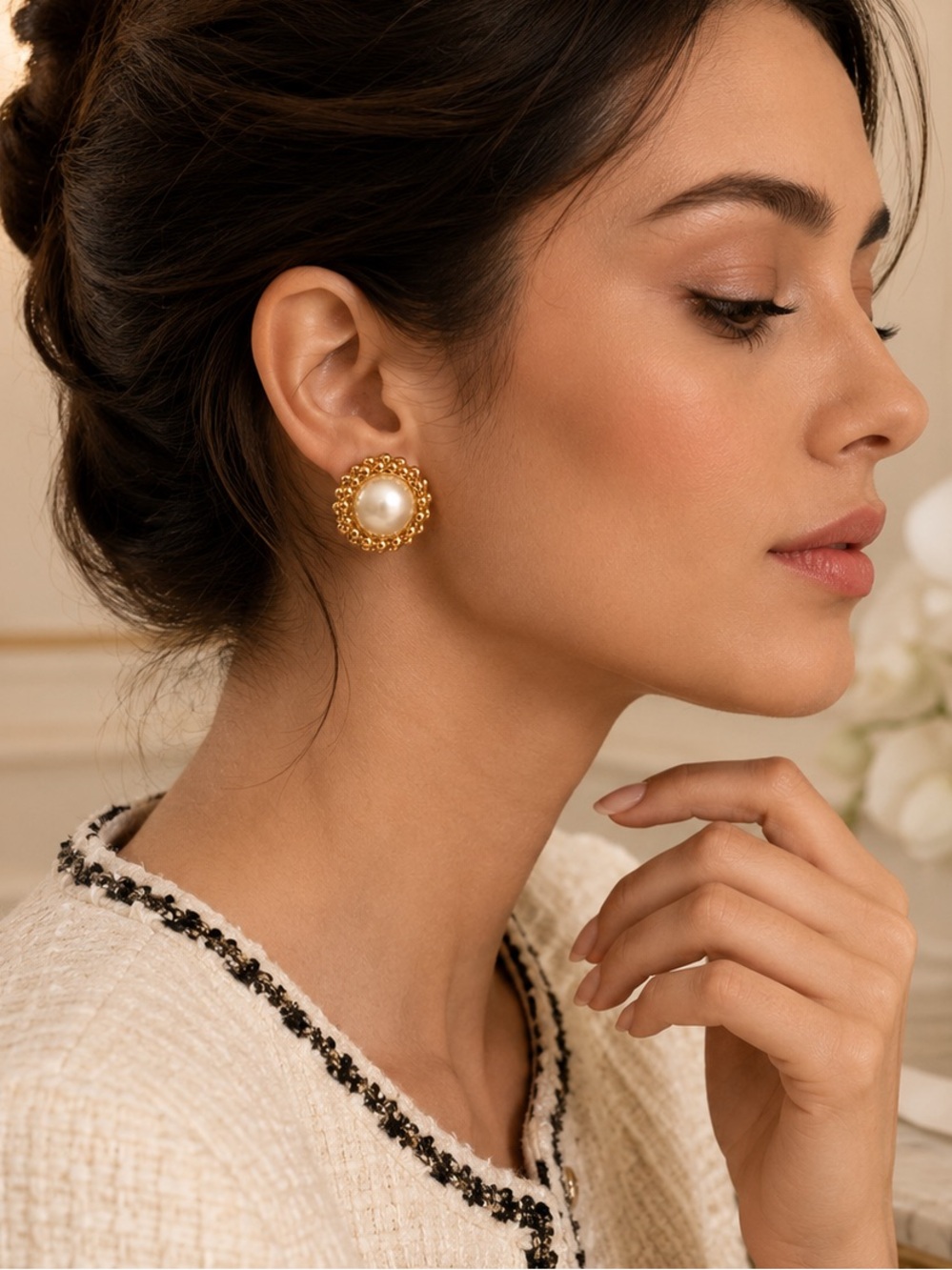 CHANEL Vintage Faux Pearl & Gold-Tone Clip-On Earrings